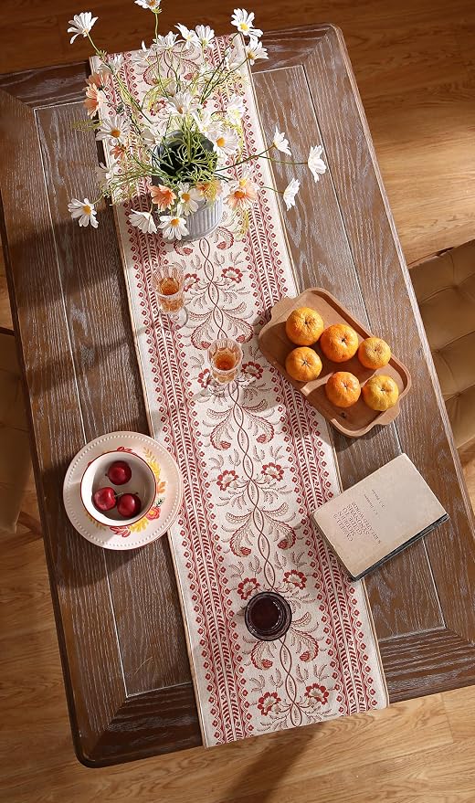 Designer Vintage Linen Table Runner, Floral Pattern, Dining Table, Thanksgiving - Image 8