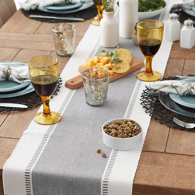 DII Dobby Stripe Table Runner, 13x72 Cool Gray & Cream Background | Woven - Image 5