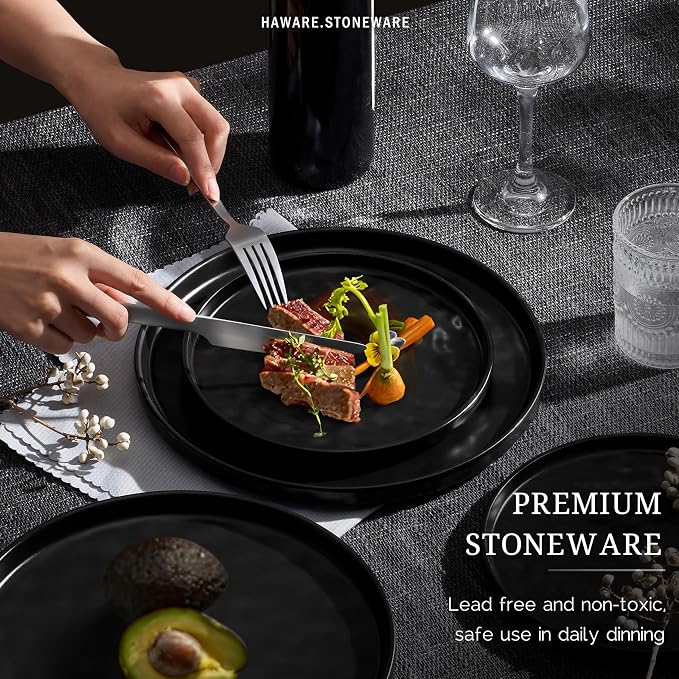 HaWare Dinnerware Sets, 6-Piece Plates and Bowls Set, Stoneware Dish Set - Image 5