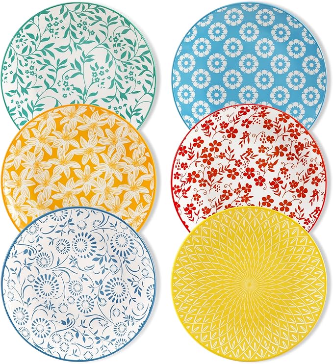 vancasso 8.25" Pastel Salad Plates Set of 6, Vintage Ceramic | Microwave by vancasso