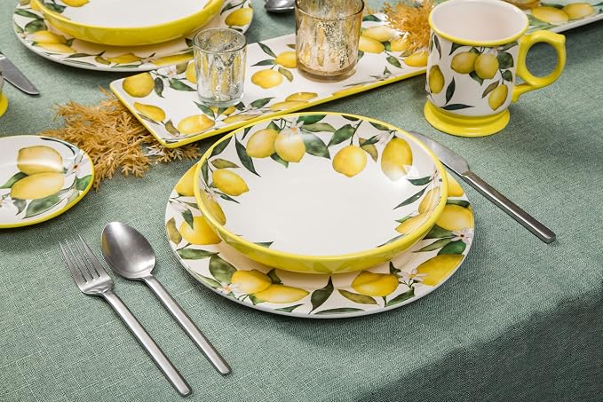 Bico Lemon Dreams Pasta Bowls, 35oz Salad Bowl Set of 4, Large Ceramic Serving - Image 3