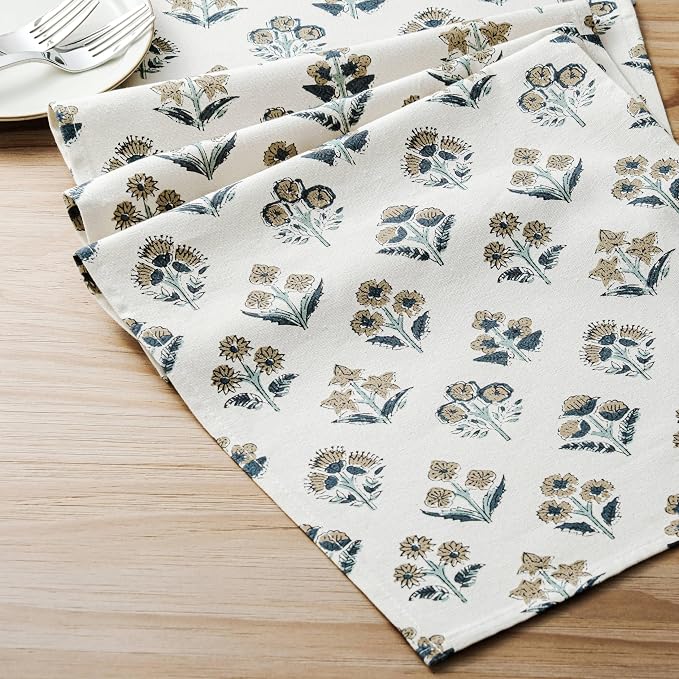 Block Print Floral Decorative Table Runners, 13x72 Inch Latte | 100% Organic - Image 6