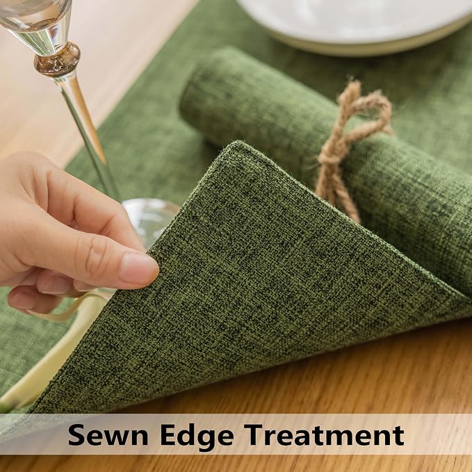 Demetex Cloth Placemats Green Set of 4 Vintage Textured Linen Place Mats Heat - Image 5