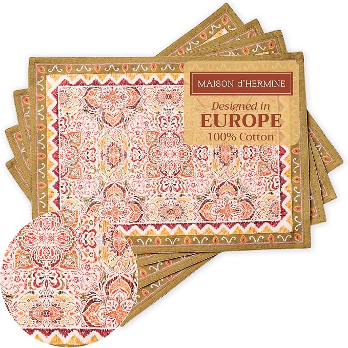 Maison d' Hermine Placemats Set of 4 Reusable 100% Cotton | Cloth Place Mats by MaisondHermine
