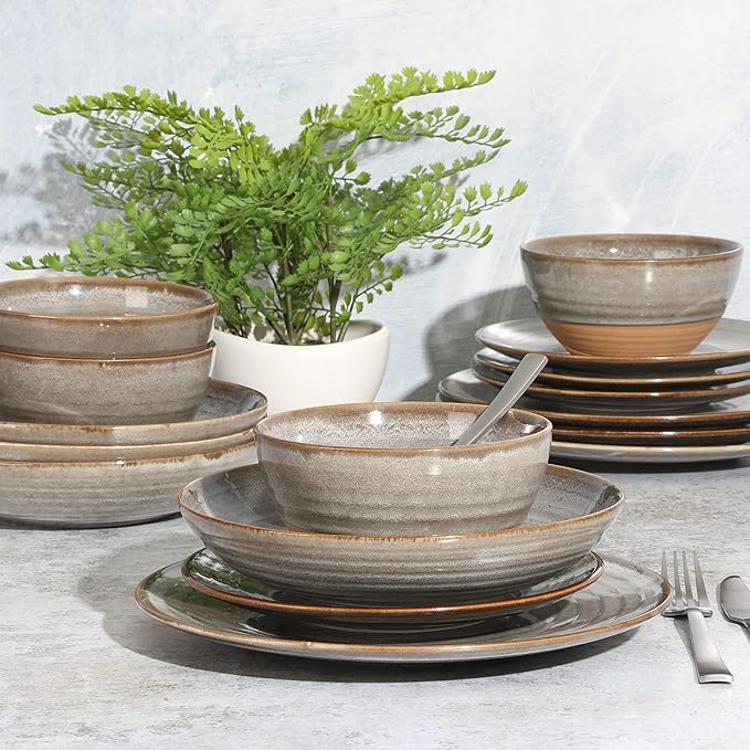 Gibson Elite Dreamweaver Double Bowl Terracotta Reactive Dinnerware Set - Image 3