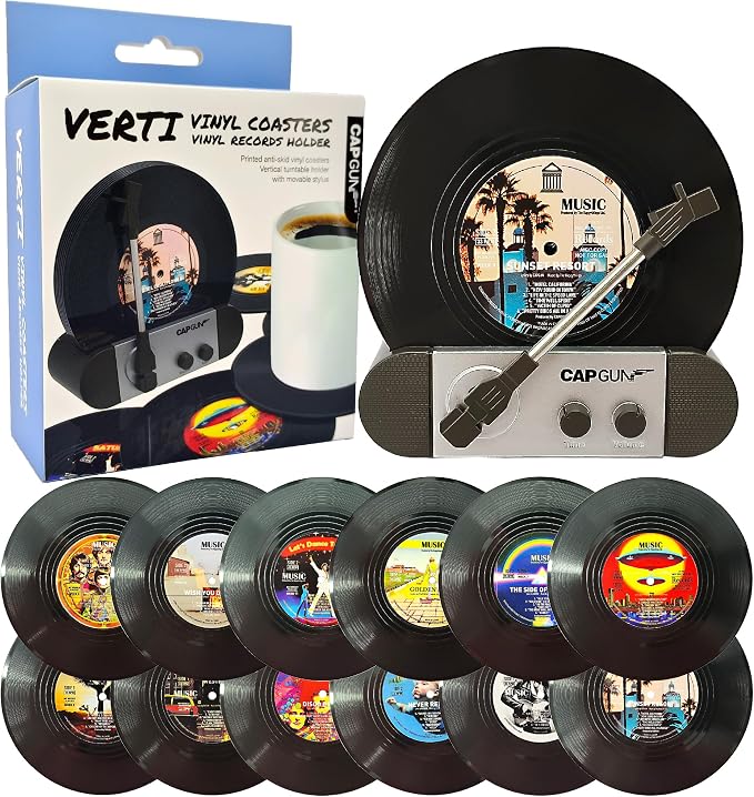 Funny Retro Vinyl Record Coasters, Creative Drink Coasters Set of 12 by Unknown