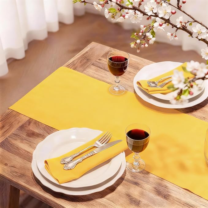 FOLINS&HOME Yellow Waterproof Decorative Table Runner 48 Inches Long | 210GSM - Image 2