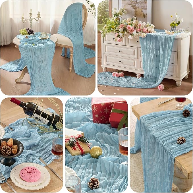 Dusty Blue Cheesecloth Table Runner 120inch Boho Gauze Home Decor | 10 FT Sheer - Image 8