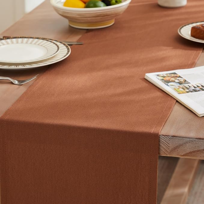 Rustic Cotton Linen Table Runner, 13x36 Inches Terracota | Farmhouse Style - Image 3
