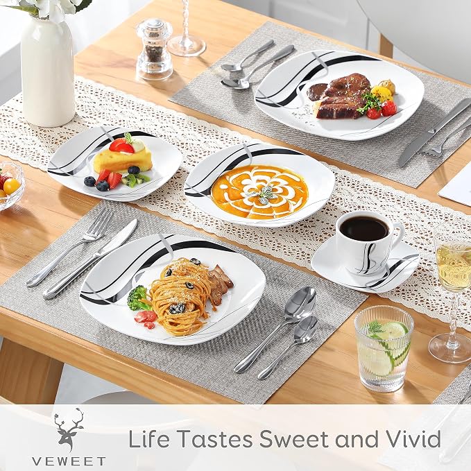 VEWEET Ceramic Dinnerware Sets for 6, FIONA | Porcelain Dinner Set Including - Image 3