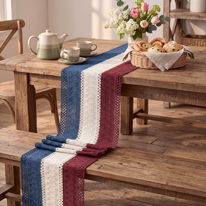 Artoid Mode Blue Beige Red Farmhouse Rustic Table Runner 12x36 Inch | Holiday - Image 5