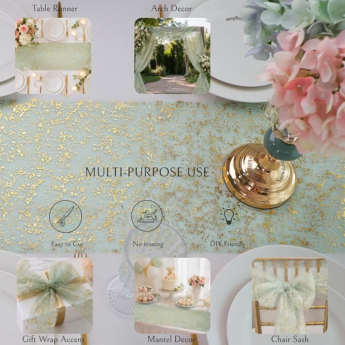 Snowkingdom Sage Green Table Runner 2PCS 11 x 108 Inch Metallic Foil Sequin - Image 6