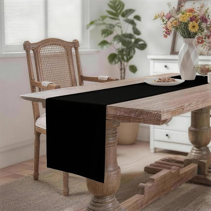 MEANMOY Black Table Runner 36 Inches Long Waterproof Washable Table Runners | - Image 2