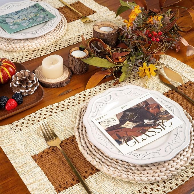 Boho Placemats Set of 4 Table Mats Farmhouse Dining Decor Caramel | 12x20" - Image 4