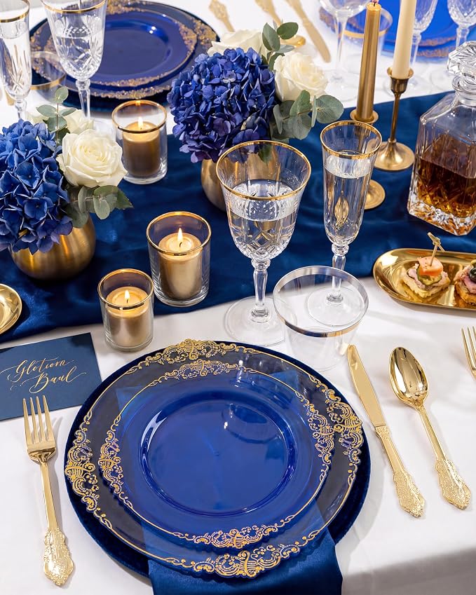 Nervure 350Pcs Blue Plastic Plates, Disposable Dinnerware Set - Image 7
