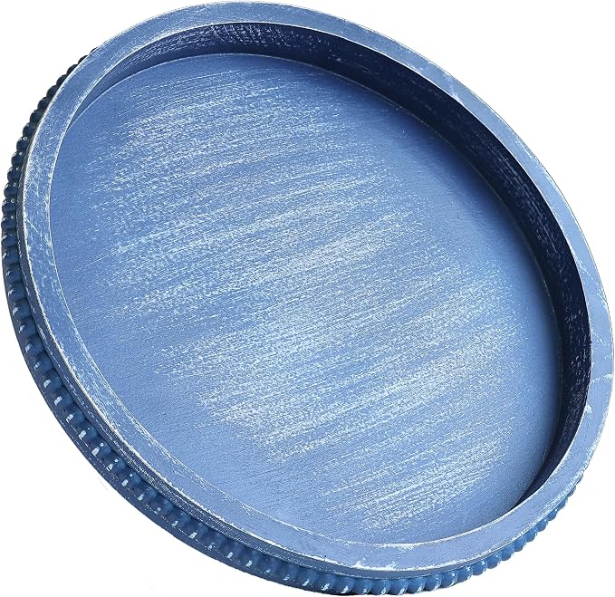 Hrastany Round Blue Wooden Decorative Tray by Hrastany
