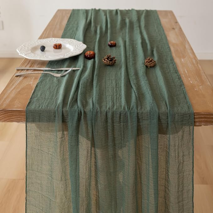 Forest Green Cheesecloth Table Runner 120 Inches - Image 3