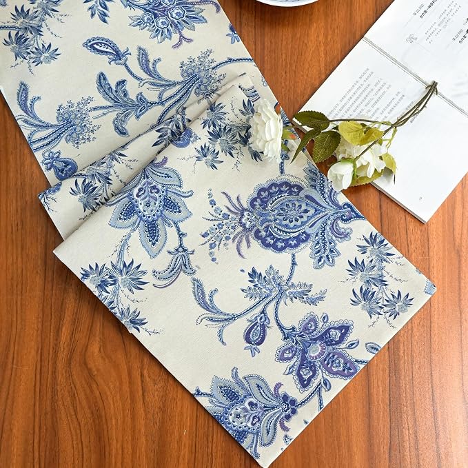 Waterproof Beige and Blue Table Runner by ZIWUROAD