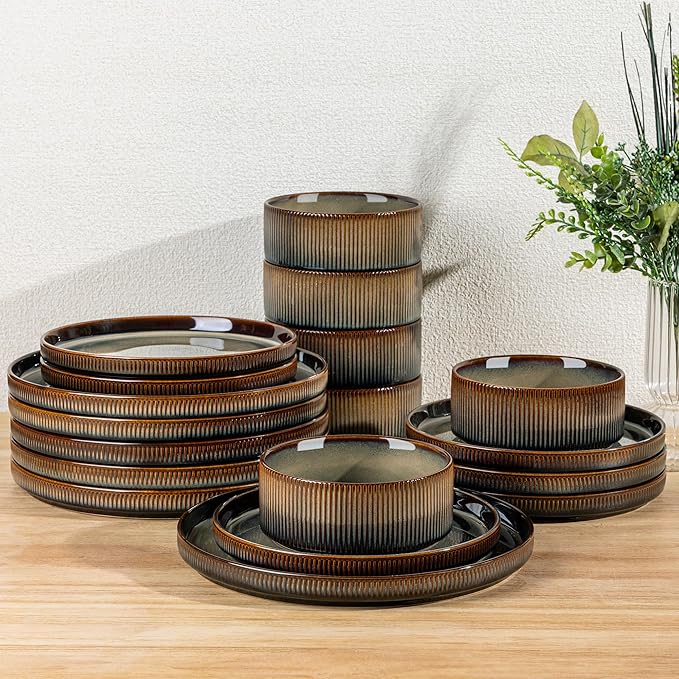 Ceramic Dinnerware Set for 6, 18-Piece Plates and Bowls Set | Lightweight by TheTerra
