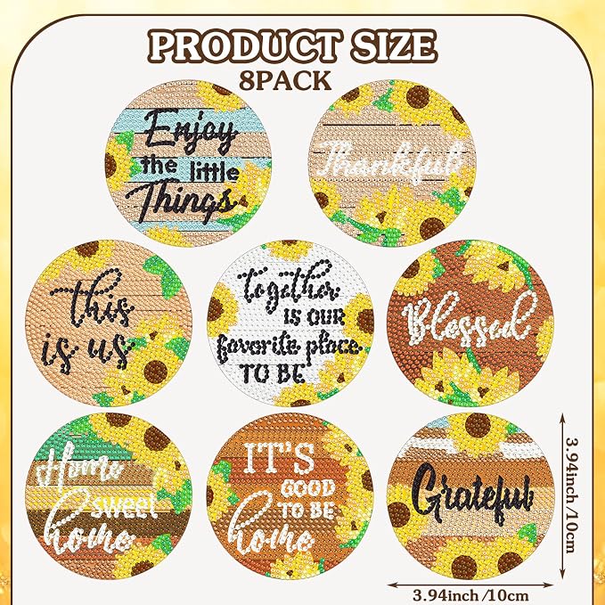 Sunnyray 8 Pcs Sunflower Diamond Painting Coasters Diamond Art Coasters - Image 2