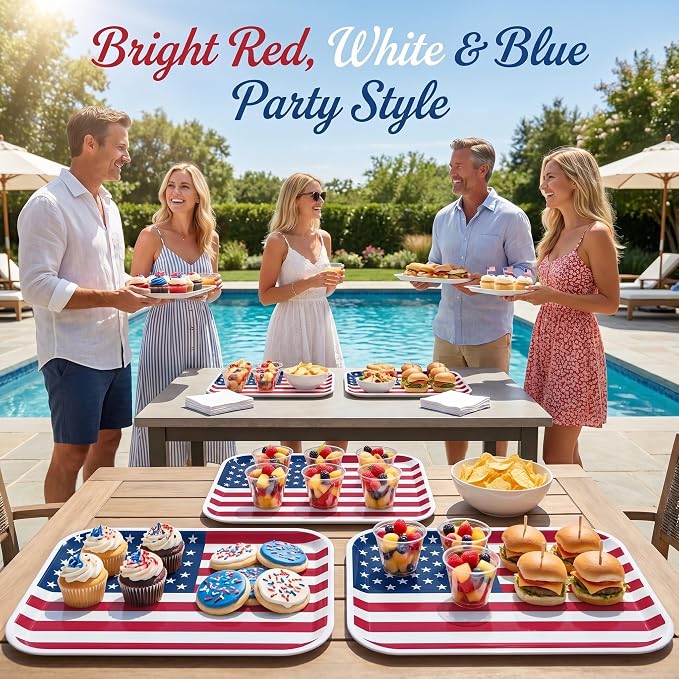Vesici 6 Pack 4th of July Serving Trays 13x10 Inch American Flag Melamine - Image 4