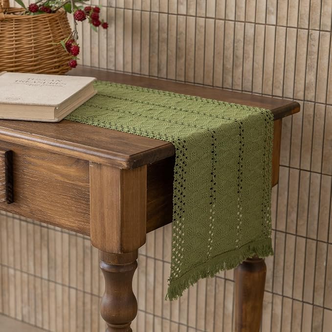 Keketoarrange Boho Macrame Table Runner 12x60 Inch | Woven Burlap Rustic Runner - Image 3