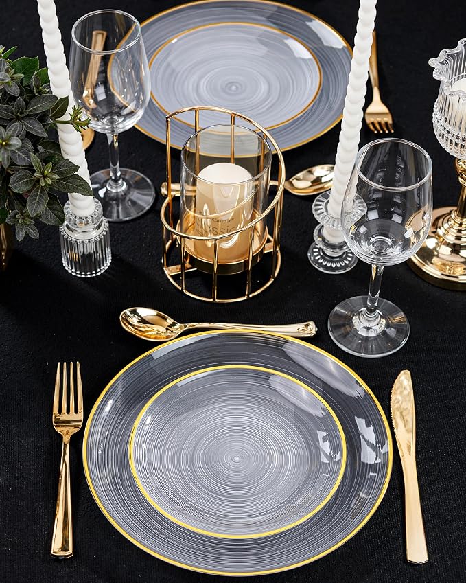 Morejoy 60Pcs Clear Plastic Plates, Modern swirl design Plate Include 30Clear - Image 9