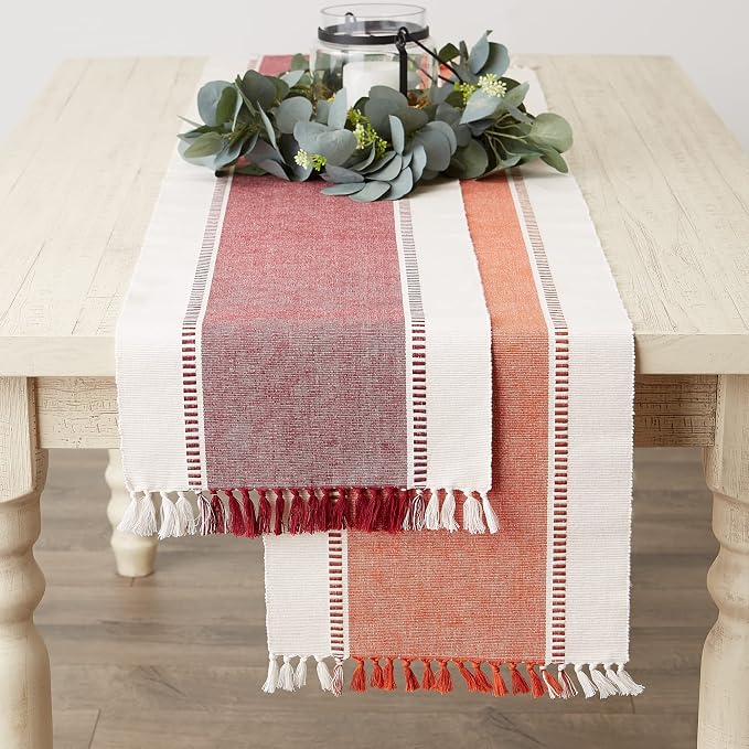 DII Dobby Stripe Table Runner, 13x72 Burnt Orange & Cream Background | Woven - Image 5