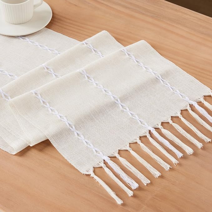 Braided Farmhouse Table Runner, Braided Beige 13x108 Inch, Cotton Linen Table - Image 7
