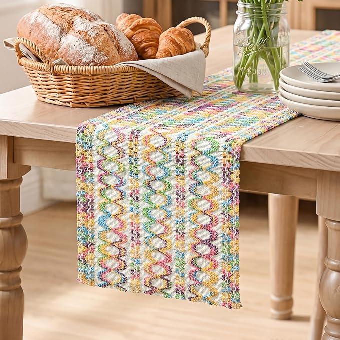 Artoid Mode Colorful Woven Farmhouse Hollow Table Runner 12x36 Inch | Holiday by ArtoidMode