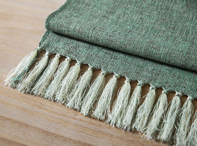 Green Table Runners 108 Inches Long, Burlap Linen Style Rustic Farmhouse Table - Image 6