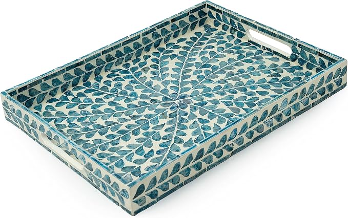 Serving Tray 15.7" X11.8", Lacquer Mother of Pearl Inlay Mosaic Tray, Rectangle - Image 4