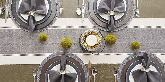 DII Dobby Stripe Table Runner, 13x108 Mineral Gray & Cream Background | Woven - Image 9