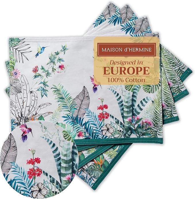 Maison d' Hermine Placemats Set of 4 Reusable 100% Cotton | Cloth Place Mats by MaisondHermine