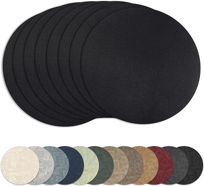 13" Round Placemats Set of 8, Reversible Faux Leather Heat Resistant Table Mats by NCUE