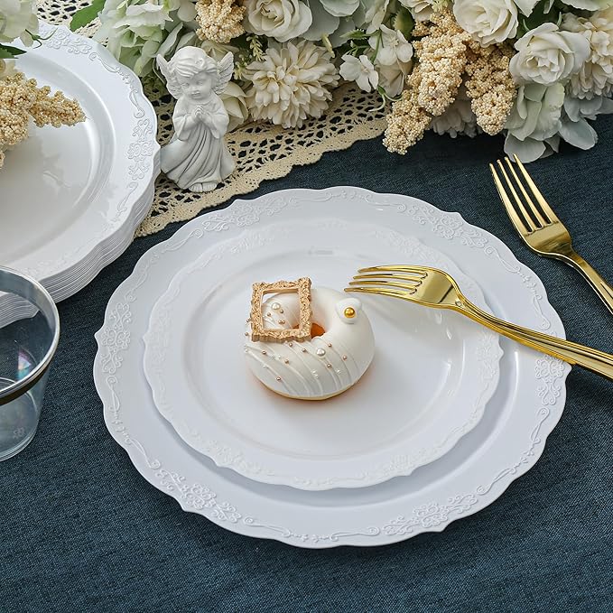 Upassion 100 Pieces White Plastic Plates - Image 6