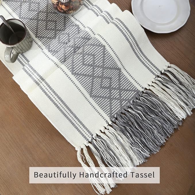 Woven Table Runners Farmhouse Style, Boho Table Runners 90 inches Long - Image 4