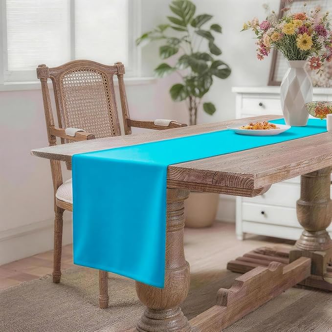 MEANMOY Teal Table Runner 90 Inches Long Waterproof Table Runners | Washable - Image 2
