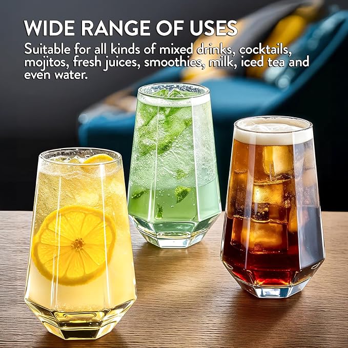 WARMEST SPIRIT Crystal Beverage Glasses- Set of 6- Hexagon Design – 16oz Beer - Image 4