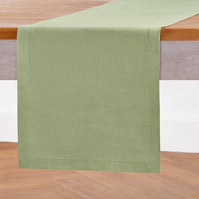Solino Home 100% Pure Linen Table Runner Olive Woven, Athena 14 x 72 in | Table by SolinoHome