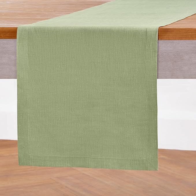 Solino Home 100% Pure Linen Table Runner Olive Woven, Athena 14 x 60 in | Table - Image 2