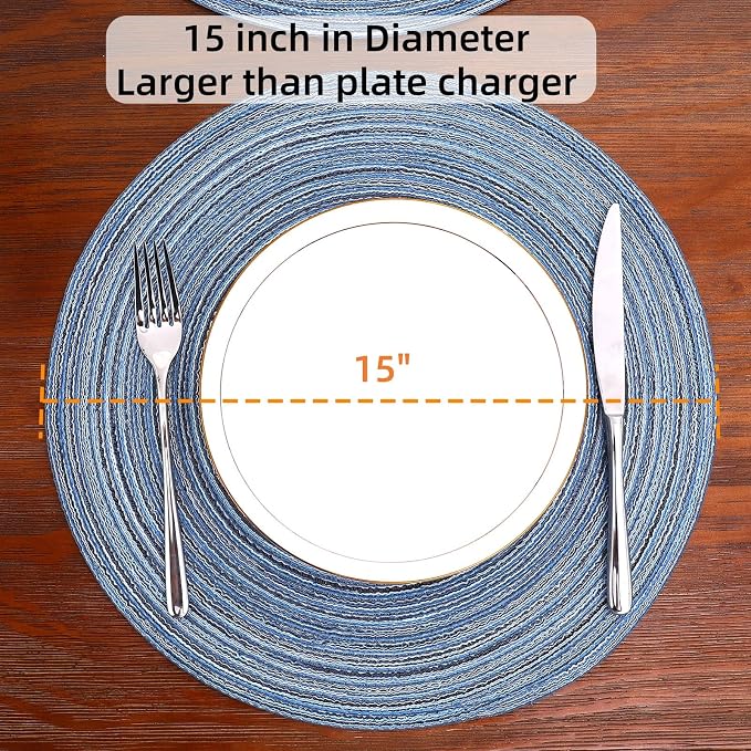 SHACOS Round Braided Placemats Set of 12 Circle Place Mats Cotton Polyester - Image 4