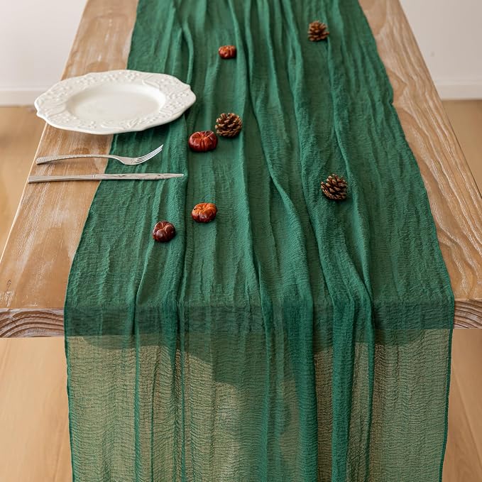 3Pcs Emerald Green Cheesecloth Table Runner 120 Inches - Image 3