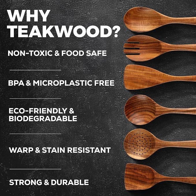 Zulay Kitchen 7-Piece Wooden Cooking Spoons Set – Heat-Resistant, Smooth Teak - Image 4
