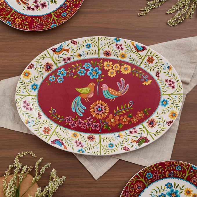 Bico Red Spring Bird 16 plus 14 inch Oval Platters Set, Microwave and - Image 5