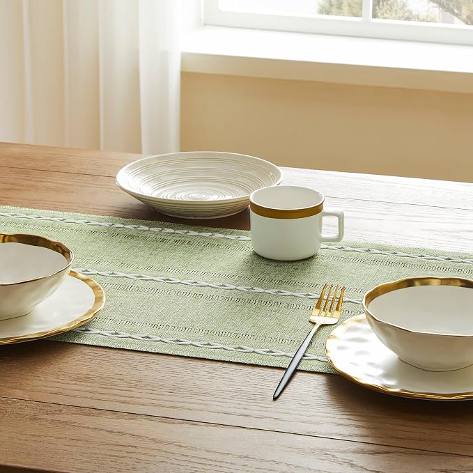 Hemstitched Farmhouse Table Runner, Sage Green 13x108 Inch, Cotton Linen Table - Image 5