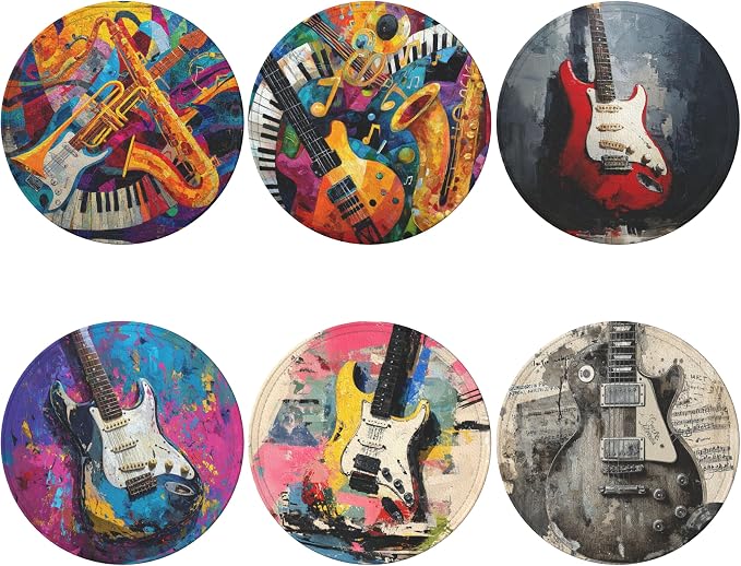Musical Coasters Leather Round Drink Coasters 6 Pcs Set - Image 2