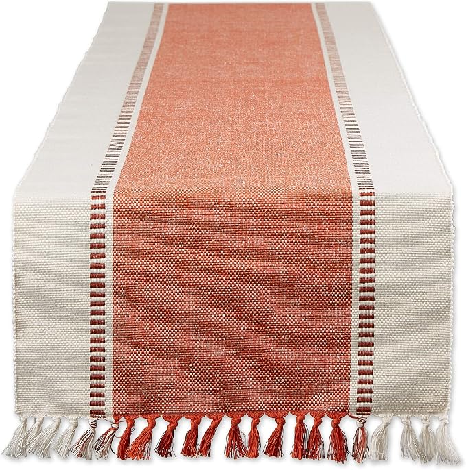 DII Dobby Stripe Table Runner, 13x72 Burnt Orange & Cream Background | Woven by DII