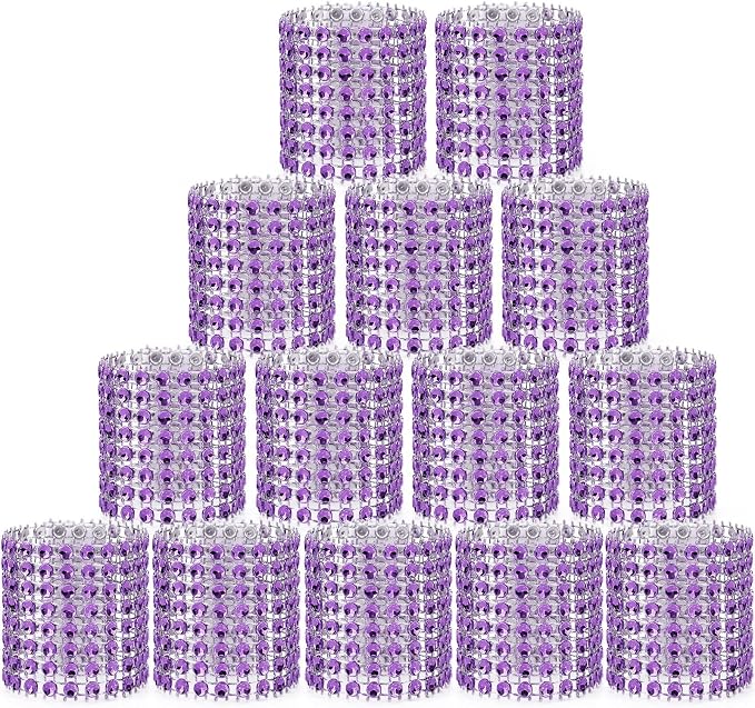 Purple Napkin Rings Holder Set of 150pcs, Crystal Diamond Bling Napkin Rings by Wotoban