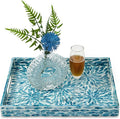 Serving Tray 15.7" X11.8", Lacquer Mother of Pearl Inlay Mosaic Tray, Rectangle by WovenWickerThings